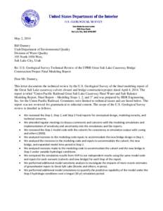 May 2, 2014 Bill Damery Utah Department of Environmental Quality Division of Water Quality 195 North 1950 West, Salt Lake City, Utah