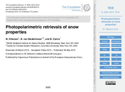 This discussion paper is/has been under review for the journal The Cryosphere (TC). Please refer to the corresponding final paper in TC if available. Discussion Paper  The Cryosphere Discuss., 9, 3055–3074, 2015