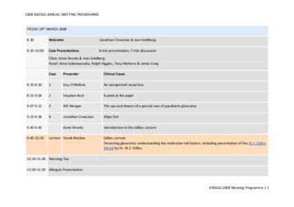 2008 ANZGIG ANNUAL MEETING PROGRAMME  FRIDAY 28th MARCH[removed]Welcome