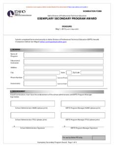 Interactive Form requires Adobe Acrobat Reader [Free download at https://get.adobe.com/reader/ ]  NOMINATION FORM Idaho Division of Professional-Technical Education  EXEMPLARY SECONDARY PROGRAM AWARD