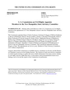Press Release - Commission announces NH SAC appointments