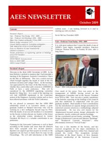 AEES NEWSLETTER Contents President’s Report ..................................................................... 1 Vale – Professor Tom Paulay[removed] ............................. 1 Vale – Professor Carl Kiss