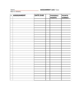 Name____________________  ASSIGNMENT LOG *(See Back or details)
