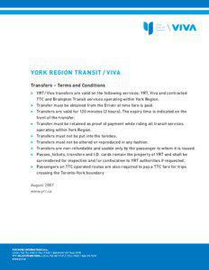 Transport in Canada / Viva / Fare / York University / Transportation in Vaughan / York Region Transit / Public transport in Canada / Ontario