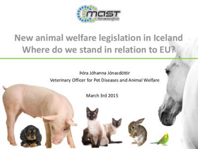 New animal welfare legislation in Iceland Where do we stand in relation to EU? Þóra Jóhanna Jónasdóttir Veterinary Officer for Pet Diseases and Animal Welfare March 3rd 2015