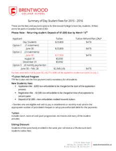    Summary of Day Student Fees forThese are the fees and payment options for Brentwood College School Day students. All fees are to be paid in Canadian funds (CAD). Please Note - Returning student Deposit o