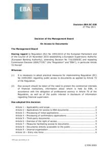 Decision EBA DCMay 2011 Decision of the Management Board On Access to Documents The Management Board