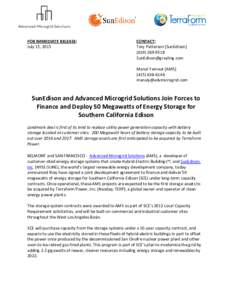FOR IMMEDIATE RELEASE: July 15, 2015 CONTACT: Tory Patterson [SunEdison