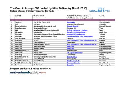 The Cosmic Lounge 036 hosted by Mike G (Sunday Nov 3, 2013) Chillout Channel @ Digitally Imported Net Radio 1 2 3