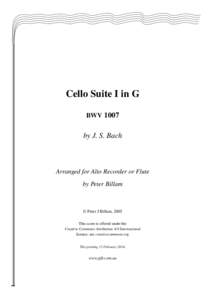 Cello Suite I in G BWV 1007 by J. S. Bach  Arranged for Alto Recorder or Flute