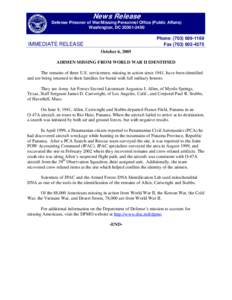 Defense Prisoner of War/Missing Personnel Office / Enrique Adolfo Jiménez Airport / Missing in action / Robert Tills / BentProp Project / Joint POW/MIA Accounting Command / Oahu / Military