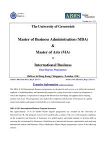 Version June[removed]The University of Greenwich Master of Business Administration (MBA) &
