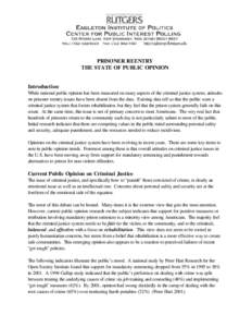 1  PRISONER REENTRY THE STATE OF PUBLIC OPINION Introduction While national public opinion has been measured on many aspects of the criminal justice system, attitudes