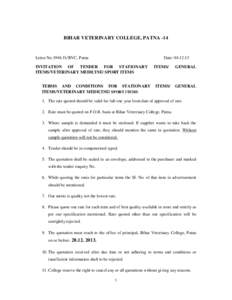 BIHAR VETERINARY COLLEGE, PATNA -14  Letter No.1946 D./BVC, Patna Date: [removed]