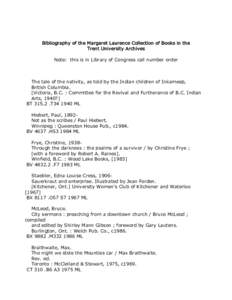 Bibliography of the Margaret Laurence Collection of Books in the