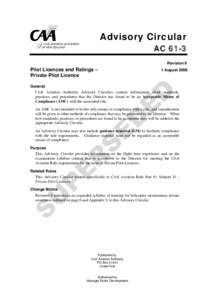 Advisory Circular AC61-3 - Pilot Licences and Ratings - Private Pilot Licence