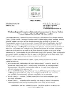 PRESS RELEASE FOR IMMEDIATE RELEASE August 29, 2013 Media Contact: Chris Campany[removed]x106 office