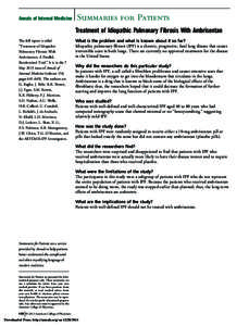 Annals of Internal Medicine  Summaries for Patients Treatment of Idiopathic Pulmonary Fibrosis With Ambrisentan  The full report is titled