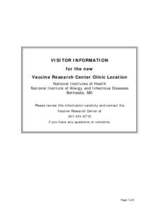 Visitor Information for the new Vaccine Research Center Clinic Location