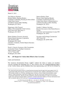 March 21, 2012 Tim Johnson, Chairman Richard Shelby, Ranking Member Committee on Banking, Housing & Urban Affairs United States Senate 534 Dirksen Senate Office Building