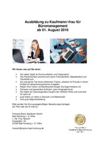 Ausbildung zu Kaufmann-frau für Büromanag. 2016