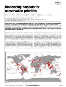 Conservation / Tropical Andes / Cape Floristic Region / Wallacea / California Floristic Province / Cerrado / Biodiversity / Conservation biology / Succulent Karoo / Biodiversity hotspots / Ecology / Environment