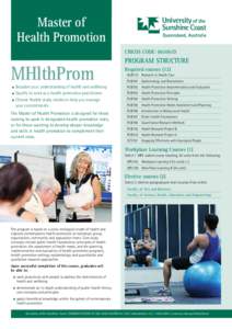 Master of Health Promotion CRICOS CODE: 061061D MHlthProm