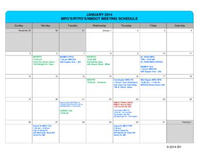 JANUARY 2014 MPO’S/RTPO’S/NMDOT MEETING SCHEDULE Sunday Monday