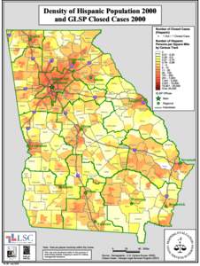 Density of Hispanic Population 2000 and GLSP Closed Cases 2000 # Fannin