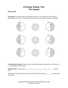 Exercise #4  Astronomy Ranking Task: The Seasons  Description: In the figure below six different locations (A - F) on Earth are shown during a