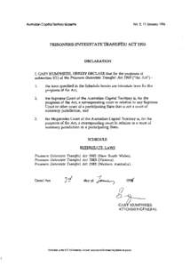 No 2.17 January[removed]Australian Capital Terrilory Gazette PRISONERS (INTERSTATE TRANSFER) ACT 1993