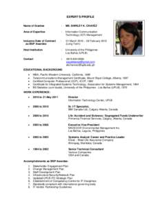 EXPERT’S PROFILE Name of Grantee :  MS. SHIRLEY K. CHAVEZ