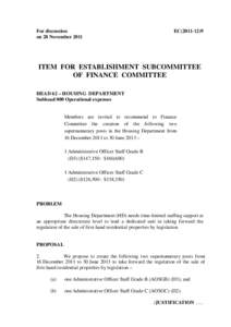 For discussion on 28 November 2011 EC[removed]ITEM FOR ESTABLISHMENT SUBCOMMITTEE
