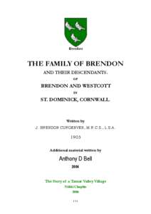 THE FAMILY OF BRENDON AND THEIR DESCENDANTS. OF BRENDON AND WESTCOTT IN