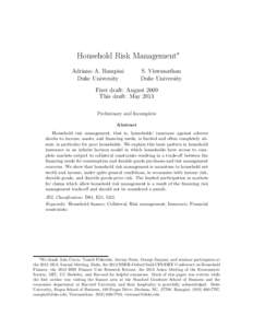 Household Risk Management∗ Adriano A. Rampini Duke University S. Viswanathan Duke University