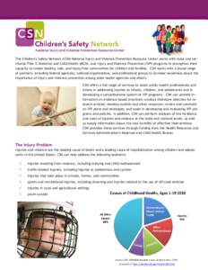 The Children’s Safety Network (CSN) National Injury and Violence Prevention Resource Center works with state and territorial Title V, Maternal and Child Health (MCH), and Injury and Violence Prevention (IVP) programs t