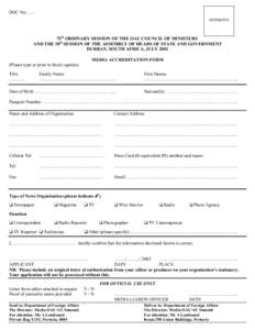 DOC No:…… ID PHOTO 75th ORDINARY SESSION OF THE OAU COUNCIL OF MINISTERS AND THE 38th SESSION OF THE ASSEMBLY OF HEADS OF STATE AND GOVERNMENT DURBAN, SOUTH AFRICA, JULY 2002