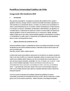 Pontificia Universidad Católica de Chile Inauguración Año Académico 2014 I. Introducción
