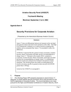 AVSEC WP/14 on Security Provisions for Corporate Aviation  August, 2002 Aviation Security Panel (AVSECP) Fourteenth Meeting