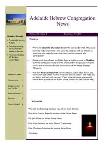 Adelaide Hebrew Congregation News Volume 12, Issue 2 December 11, 2010