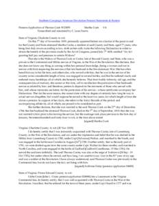 Southern Campaign American Revolution Pension Statements & Rosters Pension Application of Thomas Cook W23855 Martha Cook Transcribed and annotated by C. Leon Harris  VA