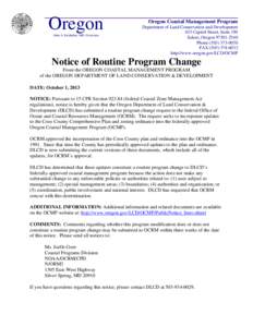Oregon John A. Kitzhaber, MD, Governor Oregon Coastal Management Program Department of Land Conservation and Development 635 Capitol Street, Suite 150