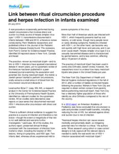 Link between ritual circumcision procedure and herpes infection in infants examined