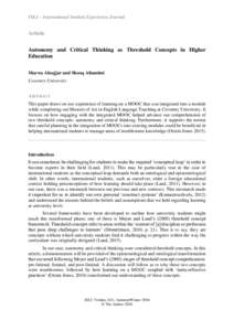 ISEJ – International Student Experience Journal  Article Autonomy and Critical Thinking as Threshold Concepts in Higher Education Marwa Alnajjar and Shooq Altamimi