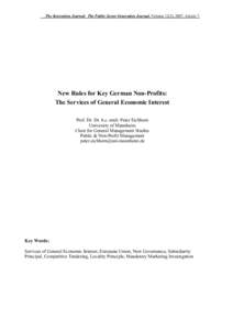 The Innovation Journal: The Public Sector Innovation Journal, Volume 12(3), 2007, Article 7.  New Rules for Key German Non-Profits: The Services of General Economic Interest Prof. Dr. Dr. h.c. mult. Peter Eichhorn Univer