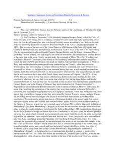 Southern Campaigns American Revolution Pension Statements & Rosters Pension Application of Hawes Coleman S16732 VA Transcribed and annotated by C. Leon Harris. Revised 18 Sep[removed]Virginia: At a Court of Monthly Session