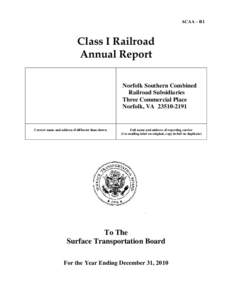 ACAA – R1  Class I Railroad Annual Report Norfolk Southern Combined Railroad Subsidiaries