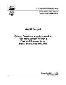 U.S. Department of Agriculture Office of Inspector General Financial & IT Operations Audit Report Federal Crop Insurance Corporation