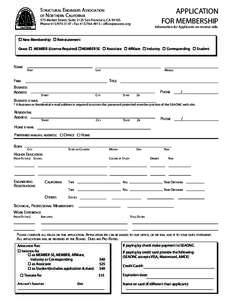 STRUCTURAL ENGINEERS ASSOCIATION OF NORTHERN CALIFORNIA APPLICATION FOR MEMBERSHIP