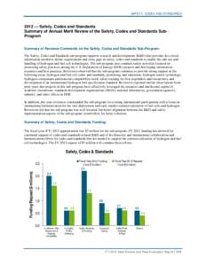 Safety, Codes and Satndards: U.S. Department of Energy Hydrogen and Fuel Cells Program 2012 Annual Merit Review and Peer Evaluation Report